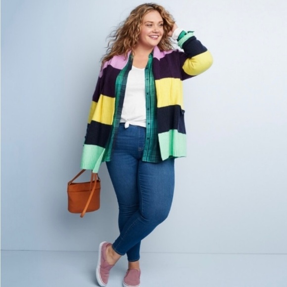 EVRI Knit Cardigan - Multi‎ Stripe-Light Purple Size 2X - Picture 1 of 11